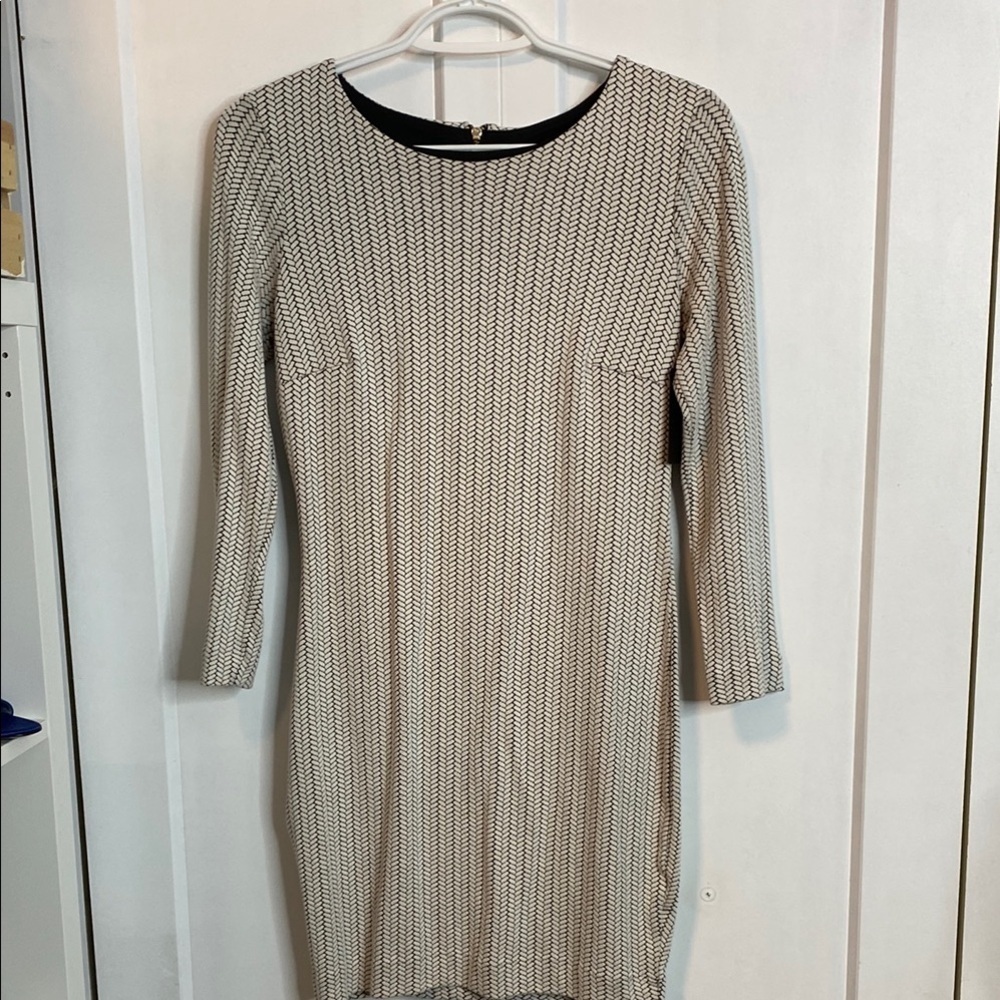 Dynamite | Long Sleeve Mini Herringbone Mini Dress - White & black - small